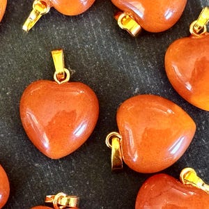 15mm Red Aventurine Puffed Heart Pendant Gemstone Stone Pendant 15x15x9mm Orange Stone Heart (1 pendant) Puffed Heart Jewelry Pendant (Gold)