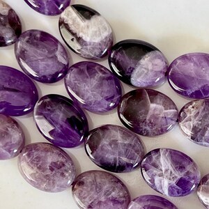 16mm Oval Amethyst Purple Gemstone Beads 16x12x6mm Purple Stone Gemstone (3 beads) Drilled Smooth Amethyst Oval Focal Beads
