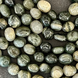 10mm Green Line Jasper Stone Beads (9 beads) Gemstone Green Line Jasper Tumbled Nugget Stone Beads Jasper Beads Sage Moss Green Beads (029)