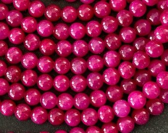 6mm Jade Gemstone Beads (14 Beads) Smooth Round Stone Beads Jade Beads Magenta Pink Jade, Dyed Jade, Candy Jade Jewelry Making