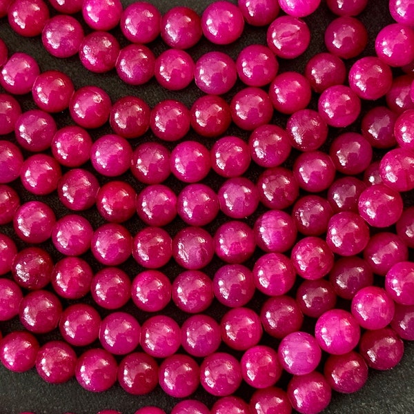 6mm Jade Gemstone Beads (14 Beads) Smooth Round Stone Beads Jade Beads Magenta Pink Jade, Dyed Jade, Candy Jade Jewelry Making