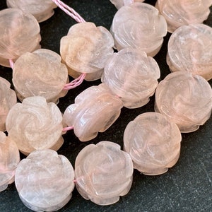 14mm Carved Rose Quartz Flower Bead 14x8mm Natural Rose Quartz Gemstone Focal (1 bead) Light Peachy Pink Carved Stone Bead Jewelry Making