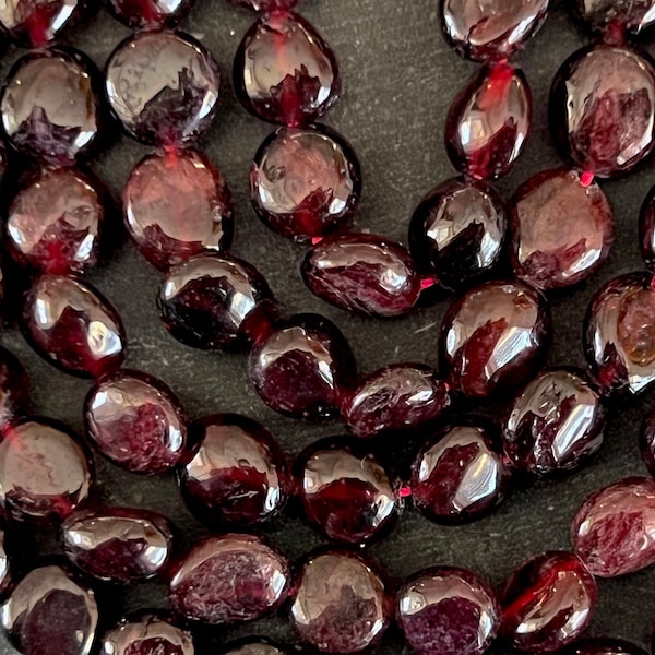8-10mm Garnet Stone Beads, Deep Red Gemstone Beads, Tumbled Nugget Lentil Shape Garnet Beads (10 Beads) Deep Red Stone Beads (18D)