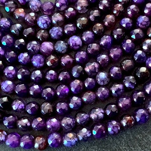 Cuentas de ágata de 4 mm facetadas redondas de piedra violeta oscuro (18 cuentas) Cuentas de piedras preciosas violetas Cuentas de ágata pequeñas Cuentas de joyería Cuentas de pulsera (GG0)