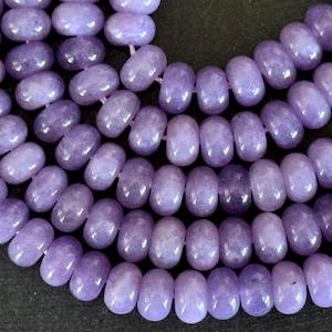 8mm Jade Gemstone Beads (12 Beads) Smooth Rondelle 8x5mm Stone Beads Lavender Purple Jewelry Beads Purple Jade (15)