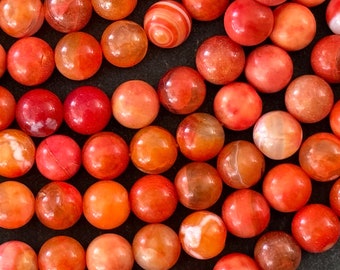 8mm Agate Stone Beads Orange Agate Beads Gemstone, Crackle Agate (10 Beads) Smooth Coral Orange Beads Necklace Bracelet Jewelry Making (003)