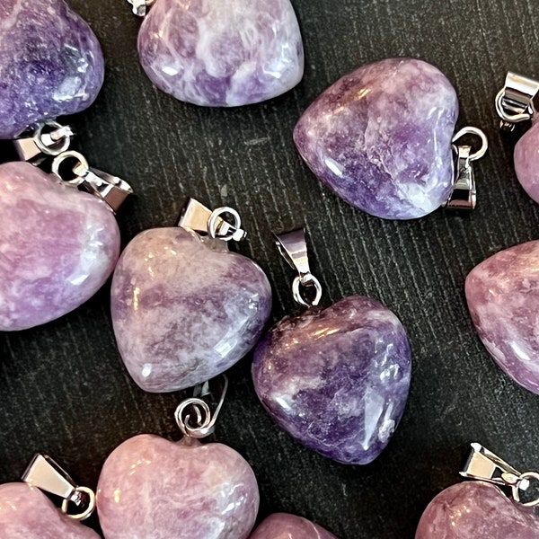 15mm Lepidolite Heart Purple Heart Stone Pendant 15x15x9mm Natural Stone Pendant (1 pendant) Periwinkle Purple Lepidolite Heart Pendant