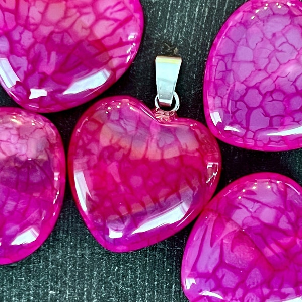 22mm Agate Heart Pendant Fire Agate, 22x20x6mm Small Pink Heart Pendant, Gemstone Heart Charm Bright Pink Stone Heart Pendant