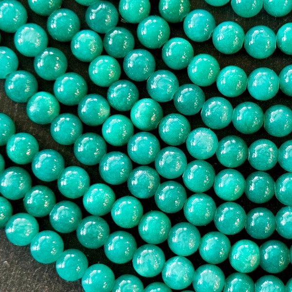 6mm Jade Beads Teal Blue Green Dyed Jade Stone Beads Jade Beads (14 Beads) Round Smooth Jade Beads (Y15)