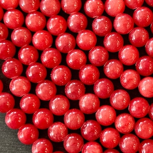 8mm Jade Gemstone Beads Red Orange Smooth Round Stone Beads (12 beads) Red Orange Jade Beads Dyed Gemstone Beads (S16)
