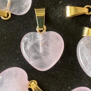 15mm Rose Quartz Stone Heart Pendant Gemstone Stone Pendant 15x15x6mm Rose Quartz Pendant, Stone Heart Pendant Pink Stone Heart (Gold)
