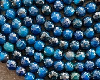 6mm Teal Agate Beads Gemstone Beads Faceted Stone beads (12 Beads) Stone Gemstone Dark Marine Blue Small Stone Beads Jewelry Making (01)