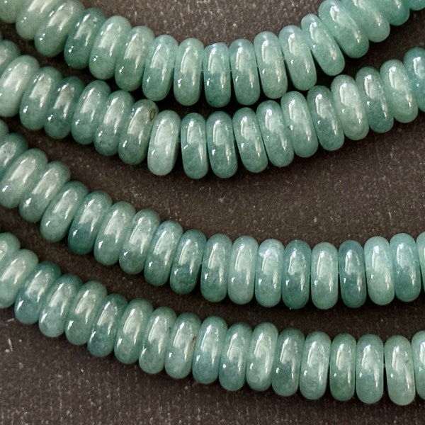 8mm Green Aventurine Stone Beads 8x5mm Rondelle Green Gemstone  (10 beads) Smooth Rondelle Light Green Stone Beads Natural Gemstone (07)