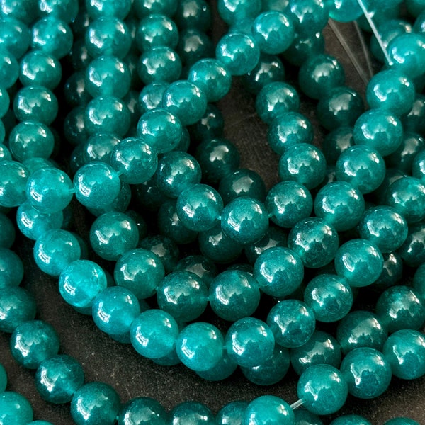 8mm Jade Beads Teal Blue Gemstone Beads Blue Green Stone Beads (10 beads) Gemstone Smooth Round Beads Mala Sale (A24)