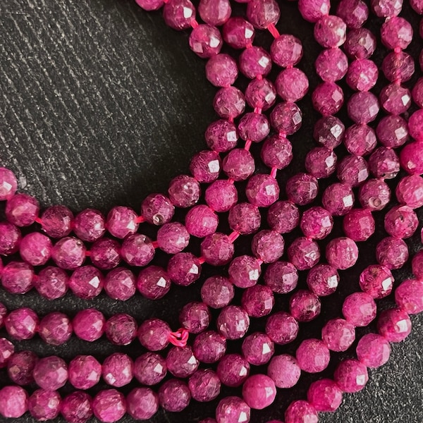 3.5mm Ruby Gemstone Stone Magenta Pink Bead Round Faceted Beads 3.5mm Gemstone (10 beads) Ruby Faceted Round Beads