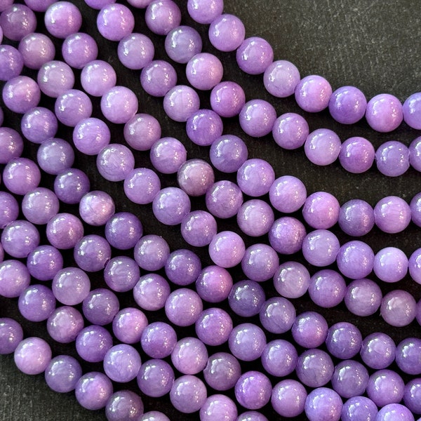 6mm Jade Gemstone Beads (14 Beads) Smooth Round Stone Beads Lavender Purple Smooth Round Gemstone Stone Bead Friendship Bracelet Beads (GR2)