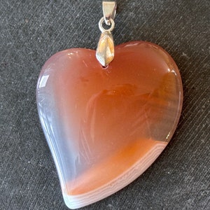 53mm Agate Pendant Orange Brown White Gemstone Heart Pendant 53x42x8mm Natural Stone Silver Tone Bail Heart Pendant with Bail (D13)