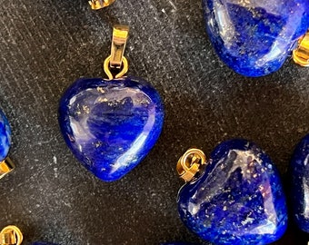 15mm Lapis Lazuli Pendant, Stone Heart Pendant 15x15x8mm Natural Stone (1 pendant) Small Lapis Lazuli Heart Pendant Deep Blue Stone (Gold)