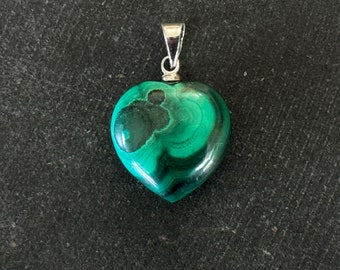 15mm Natural Malachite Puffed Heart Pendant 15x8mm Green Malachite Pendant Green Gemstone Heart Green Jewelry Necklace Pendant (#3)