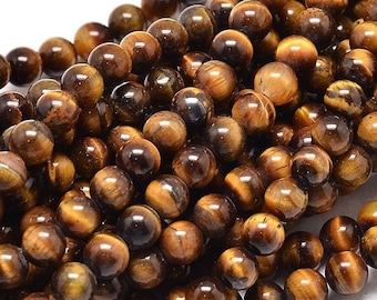 8mm Tiger Eye Grade A Stone Beads Natural Brown Gold Gemstone Beads, Round Tiger Eye Beads (9 Beads) Brown Stone Beads Mala Beads
