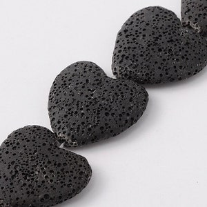 30mm Black Lava Stone Heart Bead Focal Pendant 30x28x7mm Diffuser Bead (1 bead) Essential Oils Black Stone Puffed Heart Lava Bead Natural