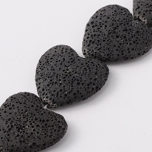 30mm Black Lava Stone Heart Bead Focal Pendant 30x28x7mm Diffuser Bead (3 beads) Essential Oils Black Stone Puffed Heart Lava Bead Natural