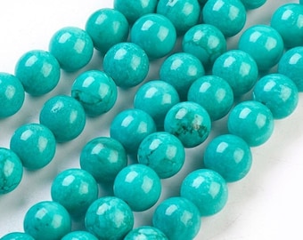 8mm Turquoise Gemstone Beads Round Turquoise Stone Beads  (10 Beads) Dyed Howlite Stone Turquoise Blue Stone Beads