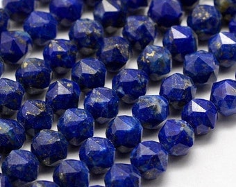 6mm Grade A Lapis Lazuli Beads, Faceted Star Cut Blue Lapis Lazuli Gemstone Beads, Lapis (8 Beads) Blue Stone Beads Stone Beads (682)