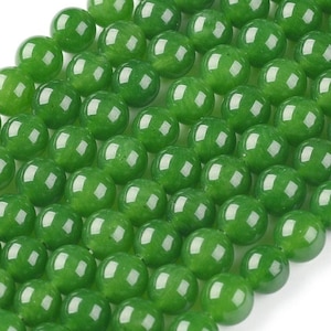 8mm Green Jade Gemstone Beads (10 Beads) Smooth Round Stone Beads Natural Jade Beads Bright Green Jade Dyed Jewelry Making (GSR)
