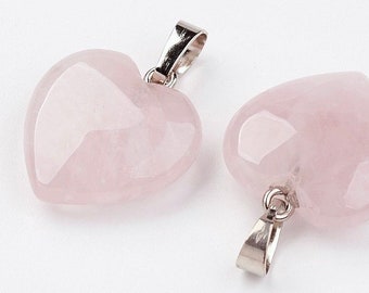 20x9mm Natural Puffed Rose Quartz Heart Pendant Gemstone Heart Pale Pink Rose Quartz Heart Stone  Pendant Pink Stone Heart (956)