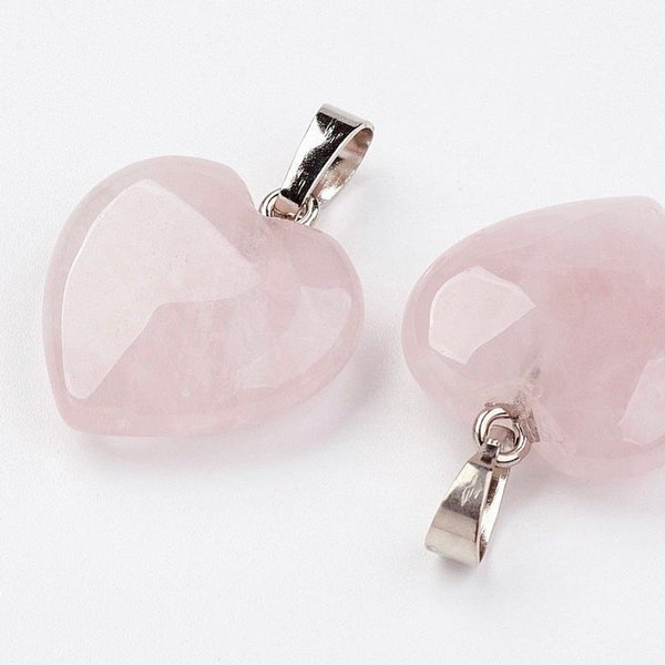 22mm Rose Quartz Stone Heart Pendant Gemstone Stone Pendant 22x6mm Rose Quartz Pendant, Stone Heart Pendant Pink Stone Heart (956)