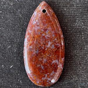 45mm Indian Agate Stone Pendant, Designer Stone Pendant 45x22x6mm Natural Stone, Red Orange White Fancy Gemstone Pendant, Teardrop (365)