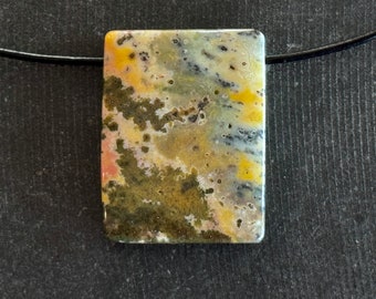 35mm Ocean Jasper Oblong Pendant Designer Cut Stone Pendant Natural Green Yellow Pink Stone Jasper Pendant 35x27x8mm Necklace Stone (434)