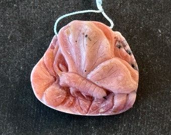 40mm Hand Carved Pink Peruvian Opal Stone Pendant Carved Butterfly Natural Gemstone 40x40x13mm Natural Pink Stone Small Flower Pendant (373)