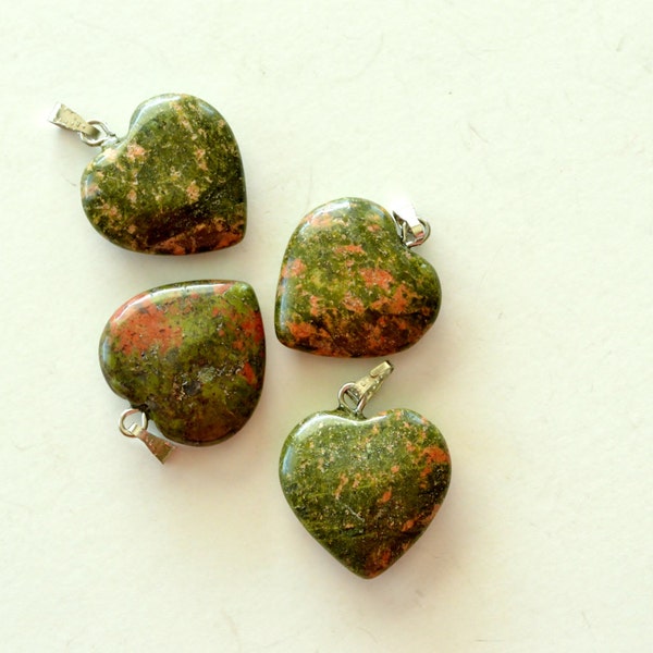 Unakite Stone Heart Pendant, Gemstone, 22mm, Stone Pendant, Unakite Pendant, Stone Heart Pendant