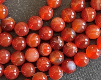8mm Agate Gemstone Beads Deep Orange Gemstone, Smooth Shiny Agate (10 Beads) Orange Stone Beads Mala Stone Beads Bracelet Beads