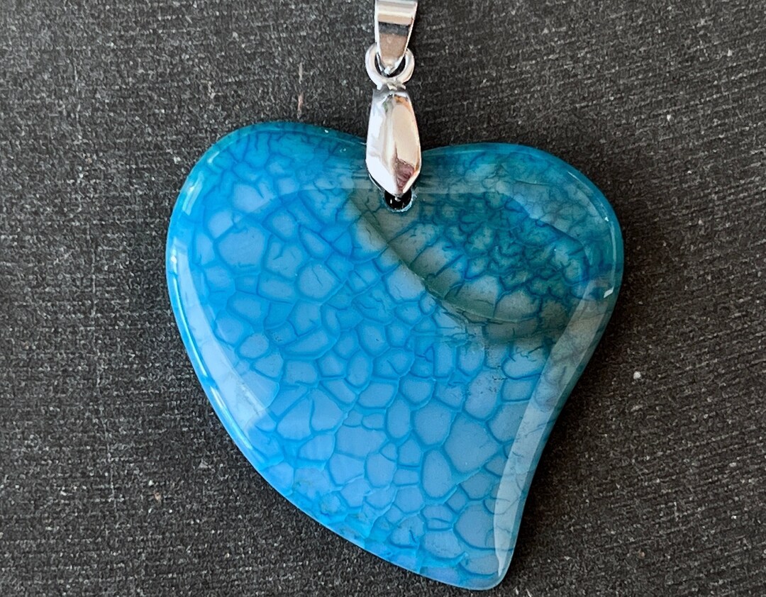 48mm Fire Agate Heart Stone Pendant Blue Agate Heart Pendant Etsy