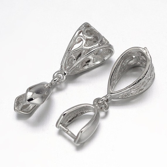 24mm Silver Pinch Bail Connector 1 Platinum Tone - How To Make Silver Bails For Pendants