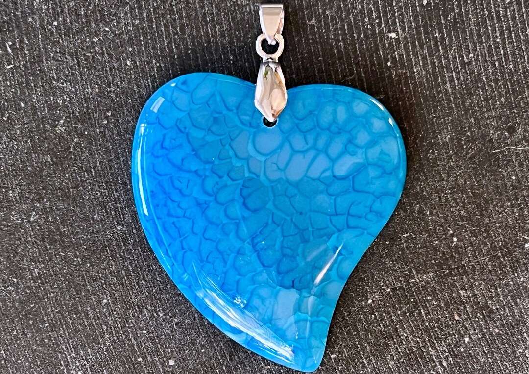 51mm Fire Agate Heart Stone Pendant Blue Agate Heart Pendant Etsy