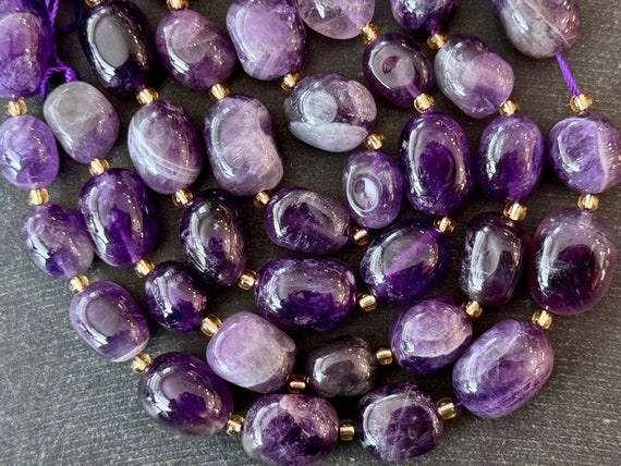 Oval Amethyst Purple Gemstone Beads 12-16mm Purple Stone Gemstone (3 beads) Drilled Smooth Amethyst Oval Focal Beads (028)