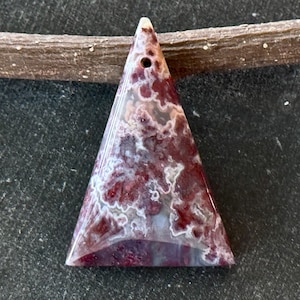 37mm Natural Plume Agate Pendant 37x25x9mm Triangle Stone Deep Purple Red, White Translucent Gemstone Necklace Pendant Stone Pendant (959)