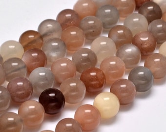 8mm AA Moonstone, Sunstone Beads Natural Peach Gemstone Smooth Round Moonstone Beads (8 beads) Luxe Stone Beads Grade AA Shimmery Stone