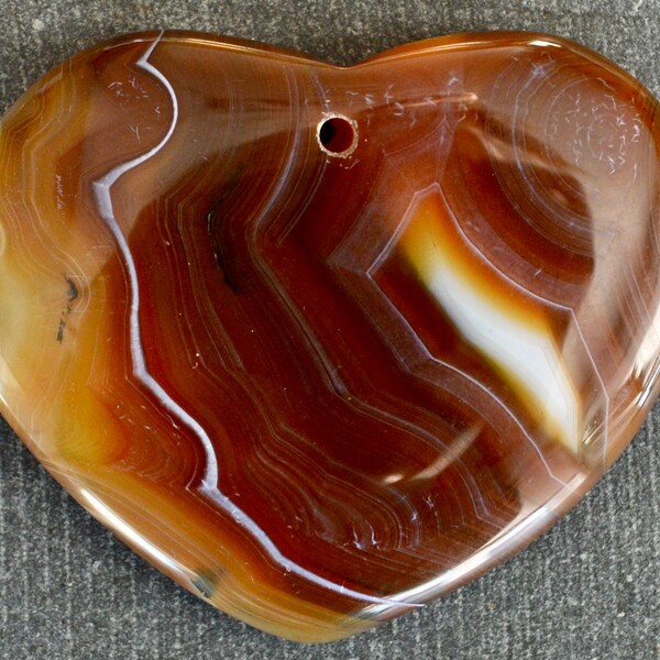 42mm Agate Pendant, Brown, White Stone Heart, Designer Gemstone Pendant, 42x34x5mm Dyed Natural Stone Striped Agate Pendant