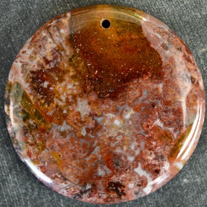 42mm Warring States Red Agate Stone Pendant, Natural Gemstone Coin, Circle Pendant 42x6mm Natural Stone Red Brown Stone Pendant (823)
