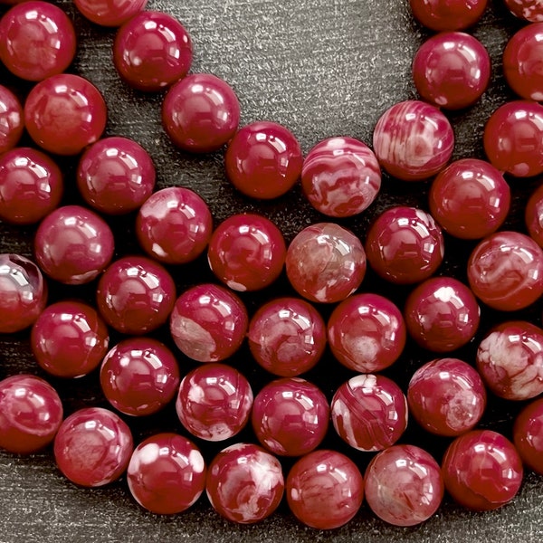 8mm Dark Red Agate Stone Beads, Gemstone Beads, Smooth Shiny Agate (10 Beads) Agate Beads Deep Rusty Red Agate Beads Beading (04)