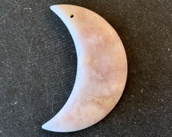 56mm Agate Moon Pendant, Beige White Cherry Blossom Agate Stone Pendant 56x22x7mm Natural Stone Sale Stone Pendant Bead (819)