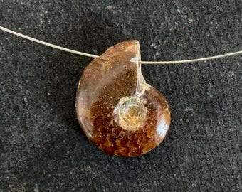 19mm Ammonite Fossil Pendant Whole Small Ammonite Natural Fossil Stone Pendant Brown 19x15x6mm Natural Fossil Jewelry Stone Pendant (#3)