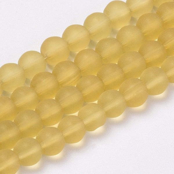 6mm Frosted Glass Beads, Pale Golden Yellow (25 Beads) Beach Glass Mala Beads Champagne Color Glass Beads Summer Jewelry Making Sale Coupons