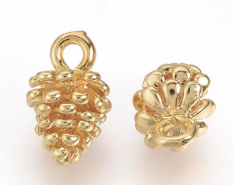 12mm Pine Cone Charm (1 piece) 18K Gold Plated Brass 12x8mm Real Gold Plated Pendant Charm Pine Cone Nature Small Gold Pendant