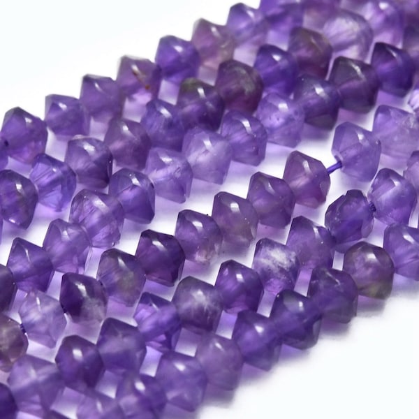 4mm Amethyst Beads Faceted Bicone Purple Amethyst Beads 4x2mm Purple Stone Beads (15 Beads)  Purple Gemstone Beads Tiny Beads (353)